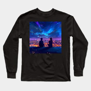 Going on a Valentine's date on top of the roof while watching the beautiful City Light and stars Long Sleeve T-Shirt